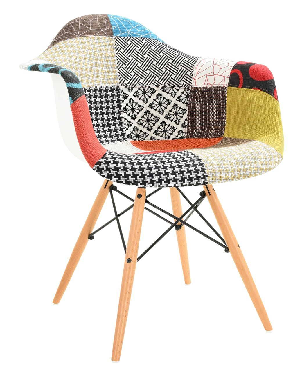 LeisureMod Willow Multi-Colored Patchwork Fabric Eiffel Accent Chair - Multi-Color